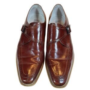 11 Giovanni Amato Brown Leather Monk Strap Buckle Dress Shoes Square Toe